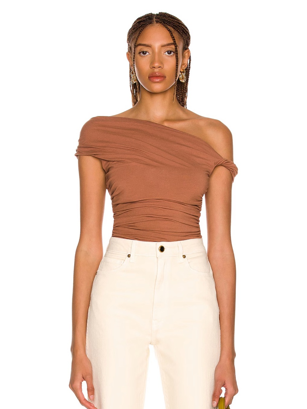 Agolde One-Shoulder Ruched bodysuit in Brown
